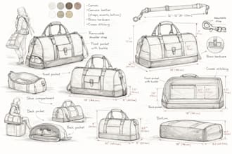 create professional factory ready handbag, techpack bag, luggage bag design