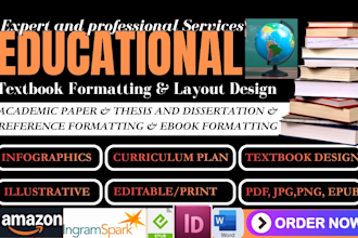 design and format educational textbook, workbook, curriculum plan, book layout