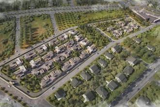 design modern villa complex, residential facility rendering, plot site planning