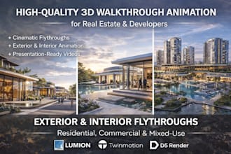 create 3d architectural walkthrough animation in lumion d5 render and twinmotion