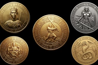 design 3d coin, coin medallion, pendant, challenge coin, 3d logo, bas relif