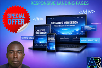 create a responsive landing page with HTML CSS javascript