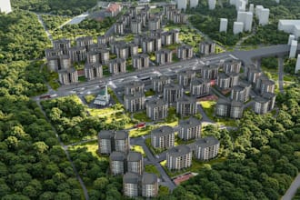 3d urban public housing,site planning, residential development, landscape render