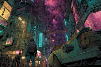 create detailed art of sci fi cyberpunk psychedelic artwork