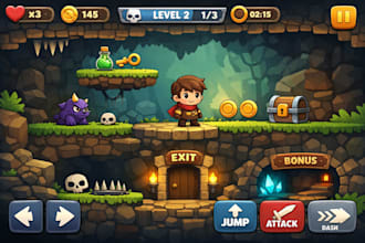 build unity 2d platformer game for mobile, pc and console