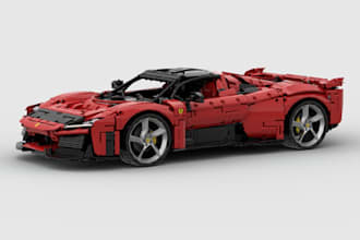 create a custom lego character,minifigure design,technic car,house moc in studio