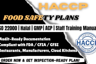 develop food safety haccp plan, halal, gmp, acp and training manuals