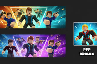 design a roblox banner for youtube and twitter with matching pfp