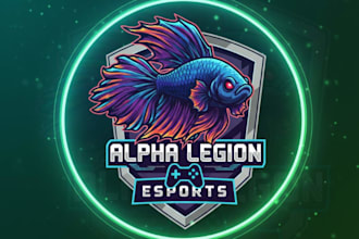 make a unique betta fish mascot esports logo for your brand