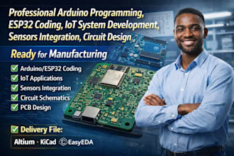 do arduino programming, esp32 coding, iot, sensors integration and pcb design