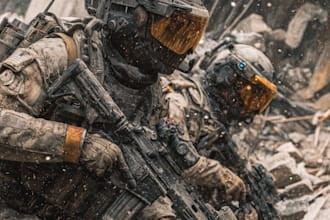 create realistic military, war, or sci fi illustrations