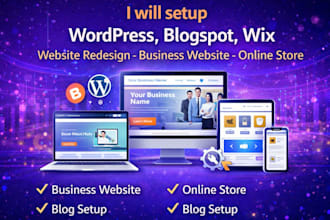 setup wordpress blogspot wix website redesign business website online store