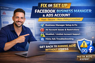 fix issues or set up facebook business manager and ads account