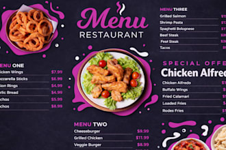 create a modern and attractive food menu design