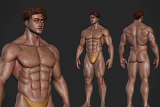 model 3d character, nsfw, muscular anatomy, zbrush sculptor, unity ue5, rigging