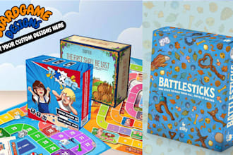design boardgame assets, card box, custom card game, educational tabletop game