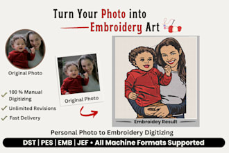 convert portrait photo to embroidery digitizing dst pes jef