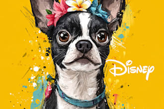 draw your dog and cat into disney style cartoon