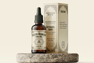 do label and box for cosmetics, beard, cbd oil, hemp, hair oil, skincare, serum