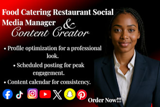 your food catering restaurant social media marketing manager and content creator