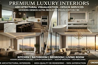 do realistic 3d interior kitchen, bedroom, bathroom and living room rendering