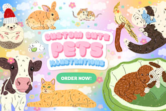 draw a cute custom pet portrait in doodle vector cartoon style
