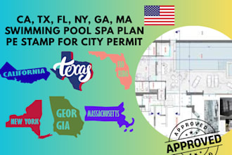 ca, tx, fl, ny, ga, ma swimming pool spa plan pe stamp for city permit