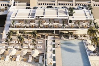 renovate 3d coastal resort, beachfront hotel,restobar design, party space render