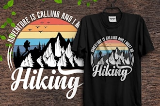 create trendy outdoor, hiking, camping t shirt designs with typography