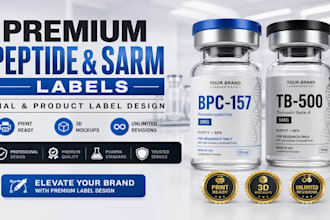 design premium peptide sarms, vial label, peptide label, product label design