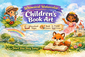 create whimsical watercolor children book illustrations with KDP layout design