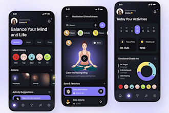 develop a modern meditation and mindfulness mobile app, calming features and UI