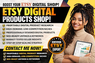 research and design high demand esty digital product for your esty shop