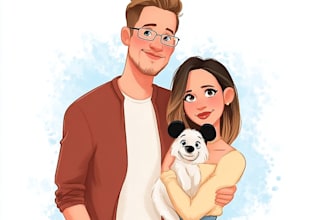 make a cute couple cartoon illustration