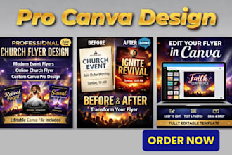 church flyer design, event flyer, flyer design, online church flyer on canva pro