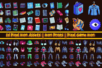 design 2d pixel game icon, 2d pixel art game UI, icons, gui elements game assets