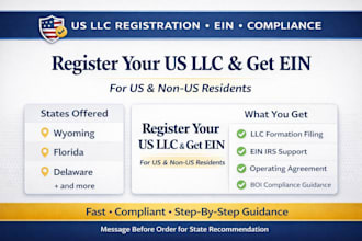 register US and non US resident llc and get ein in wyoming, florida and delaware