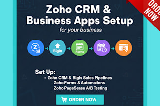 set up zoho CRM, bigin, forms, bookings and pagesense for your business