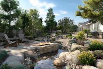 create backyard landscape design rendering