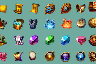 create game art, icon, props and rpg game asset 2d UI, fantasy and skill items