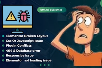 fix elementor broken layout,css,js,php issues,bug,plugin conflict,responsive web