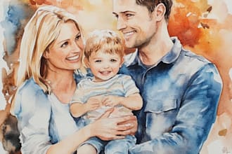 create a watercolor family portrait