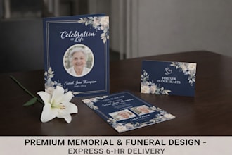 design a funeral program, obituary, or memorial flyer in 6 hours