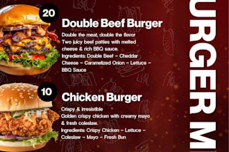 stunning fast food branding, menu and post a social media