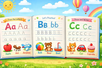 design kids activity books, alphabet books and handwriting worksheets