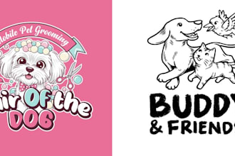 cute cartoon pet, dog, cat or animal mascot logo