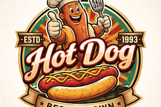 design high quality hot dog mascot logo with t shirt design