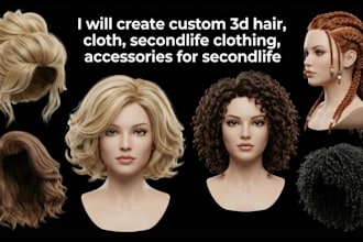 create custom 3d hair, cloth, secondlife clothing, accessories for secondlife