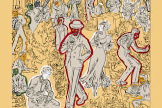 create a gritty, hand drawn digital illustration for cover art
