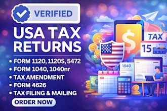 prepare file and amend US tax form 1040 1120 1065 4626, schedule c
